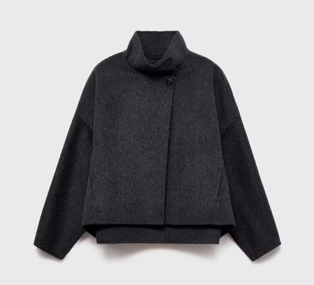 Mango grey Handmade wool coat with high collar 