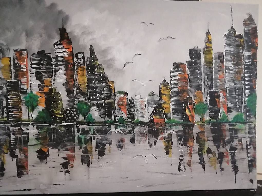 Dipinti: Acrylbilder Stadt nach Regen – Usato da Schaffhausen venduto da Sommerwind67