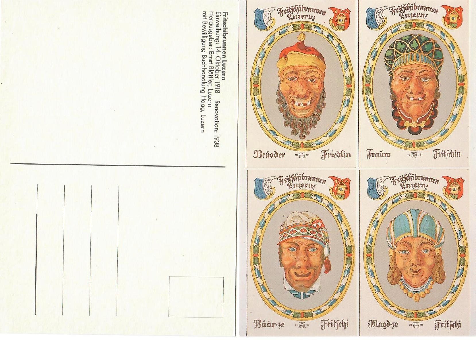 Cartoline postali: Fasnachtskarte Luzern, Fritschifamilie – Usato da Obernau venduto da Wgnom