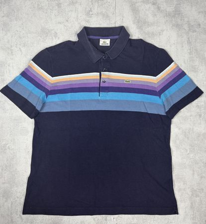 Polo Lacoste Rayé Multicolore Violet Bleu Orange vintage XL