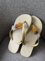 Havaianas Flip-Flops Gr 39/40 Sommer Blumen-Deko Gold Sandal