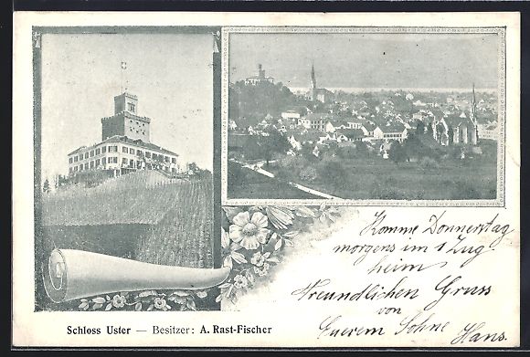 Cartoline postali: AK Uster, Schloss, Ortsansicht, 1902 – Usato da Berlin venduto da bartko-reher