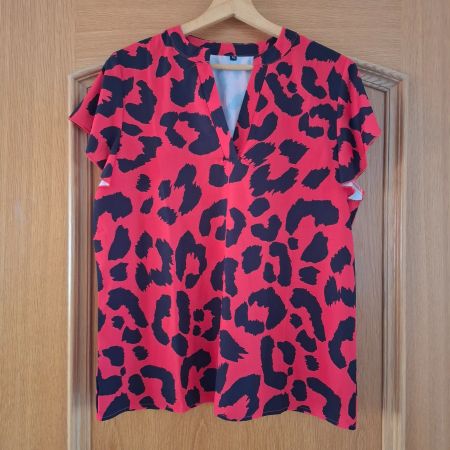 Damen Kurzarm-Bluse, rot/schwarz, Gr. XL