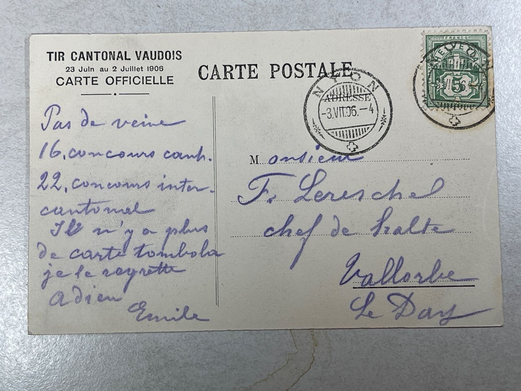 Cartoline postali: Schloss Nyon & Mont Blanc, 1906 – Usato da Strengelbach venduto da Aschatan5 1