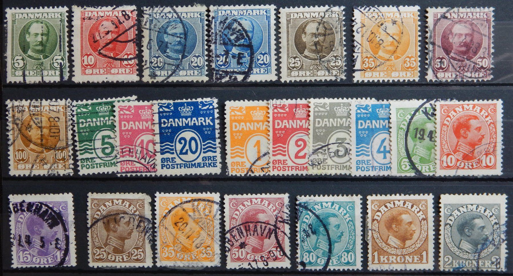 Tutti i francobolli: Dänemark ex. Kat. 53-80 gest. 1907/14 – Usato da Zürich venduto da Muehlekauf