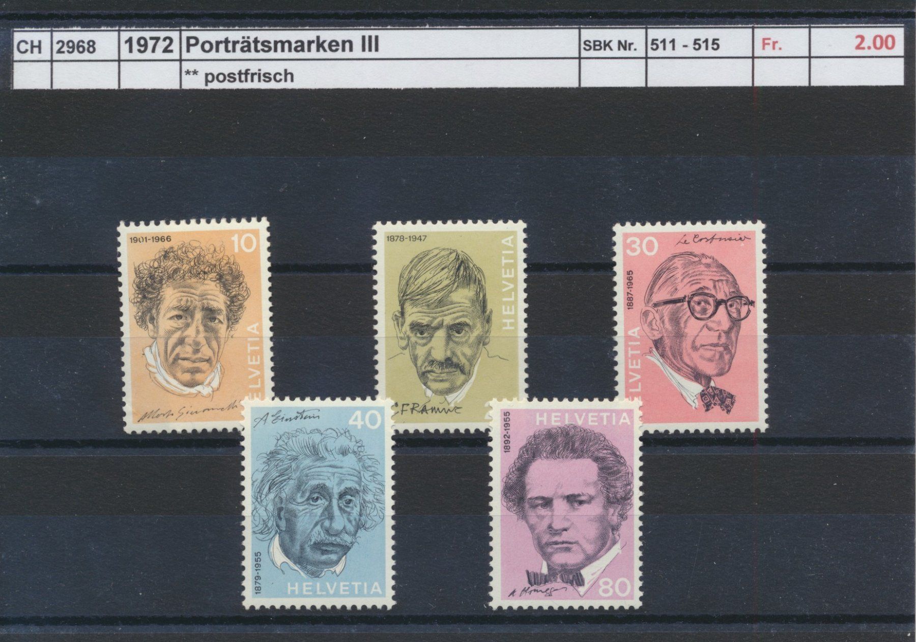 Tous les timbres: 1972 "Porträtsmarken III", ** postfrisch – Neuf (Voir description) à Winterthur par Zupogeru