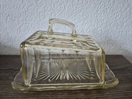 Grosse Butterdose aus Glas, Vintage