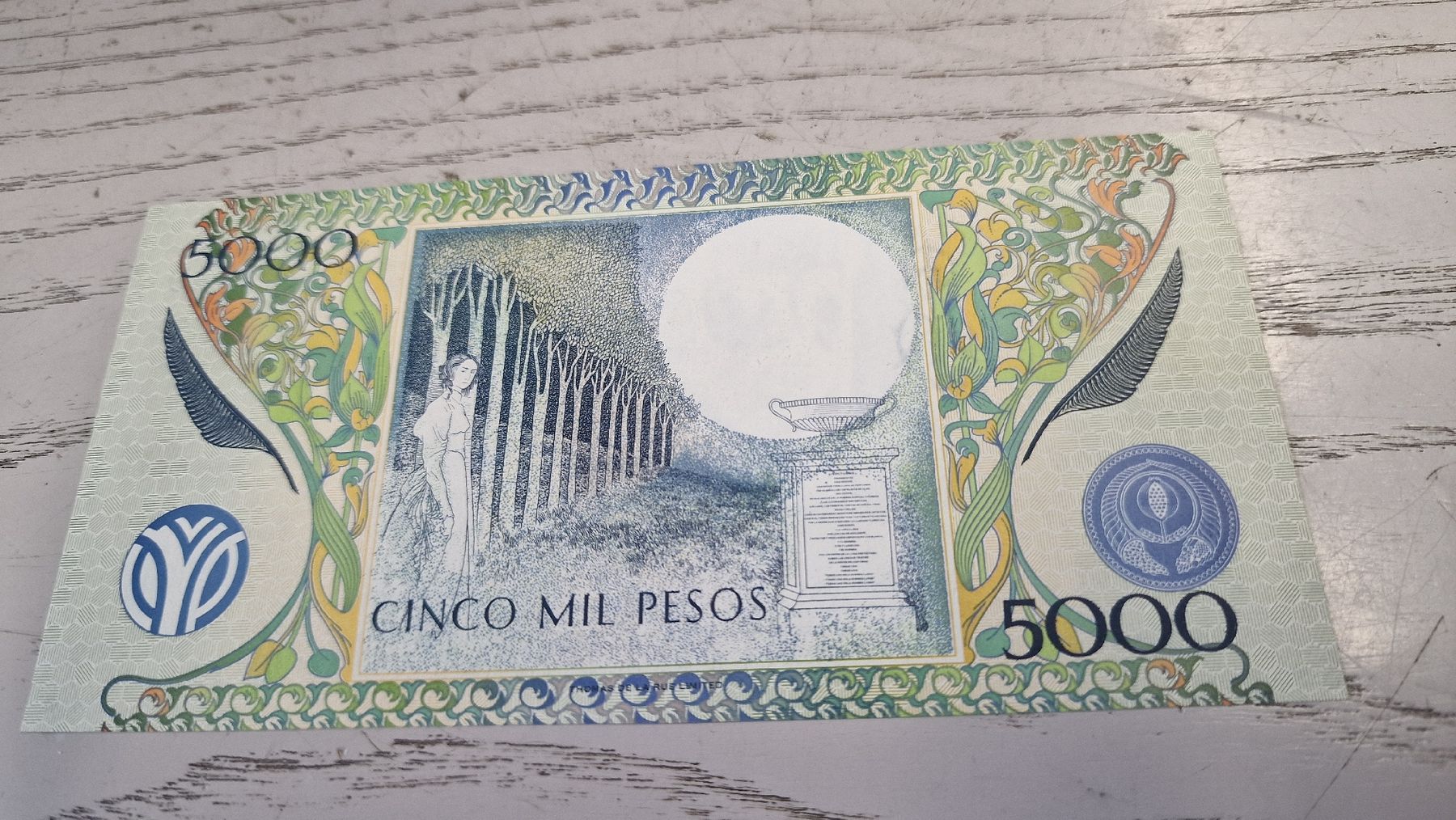 Banconote: Banknote 5000 Pesos Kolumbien 1995  – Nuovo e nell'imballaggio originale da Herisau venduto da Antiques.AR 1