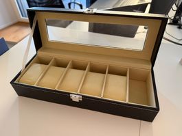Uhrenbox Kunstleder schwarz 6 Fächer guter Zustand