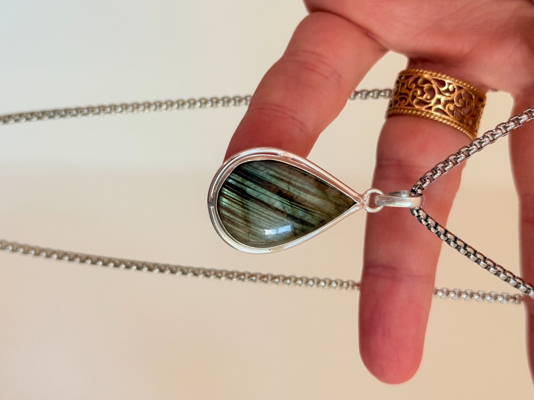 Catenine: Superbe collier Labradorite, neuf! – Nuovo e nell'imballaggio originale da Genève venduto da AGBERG 3