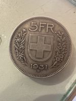 Schweizer 5 Franken Münze, 1931  B, Top Zustand, Selten!