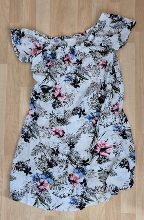 Sommerkleid-luftig-Blumen-weiss-Neu-S