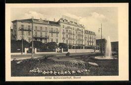 Basel, Hotel Schweizerhof mit Fontäne
