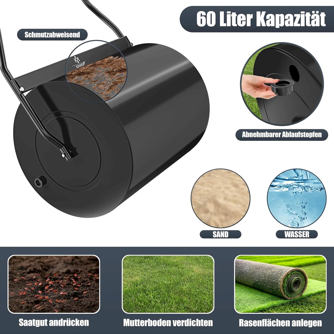 Attrezzi per la lavorazione del suolo: KESSER Rasenwalze 60l 50cm schwarz – Nuovo e nell'imballaggio originale da Bottighofen venduto da zaap 3