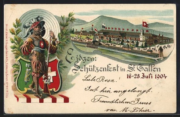 Cartoline postali: Litho St. Gallen, Eidgen. Schützenfest  – Usato da Berlin venduto da bartko-reher
