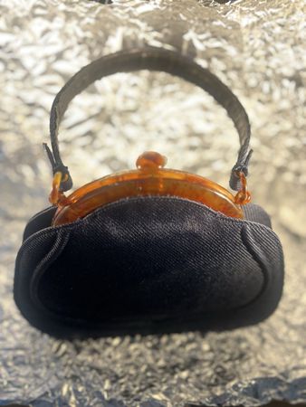 Sac à main vintage bleu marine anse Bakélite années 50