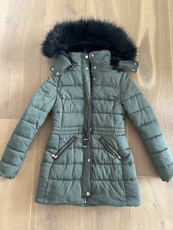Damen Winterjacke olivgrün mit Kapuze und Kunstfell xs 