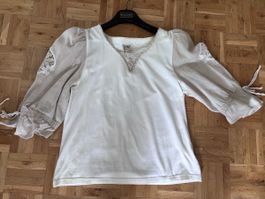 Bluse Distler Original Grösse 42 weiss beige Spitzenbesatz