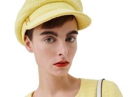 Marella Tweed Dächli Mütze gelb mit Metall M goldfarben 57
