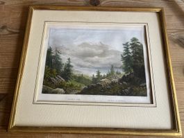 Original Stahlstich Ägeri-See C. Huber 1860 gerahmt