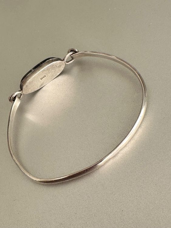 Bracelet Imposant Onyx Avec Plaque Or Et Argent 925 - Années 80, Rare, Neuf Sans Boîte