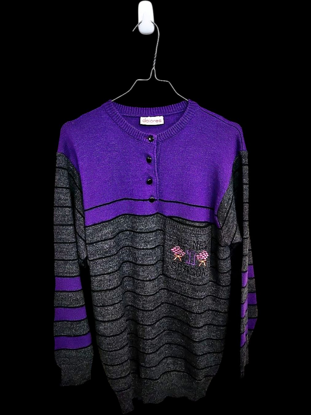 Maglioni & Felpe: Dolores Vintage Lila & Grau Gestreifter Henley Pullover – Usato da Zug venduto da vinokilo 1