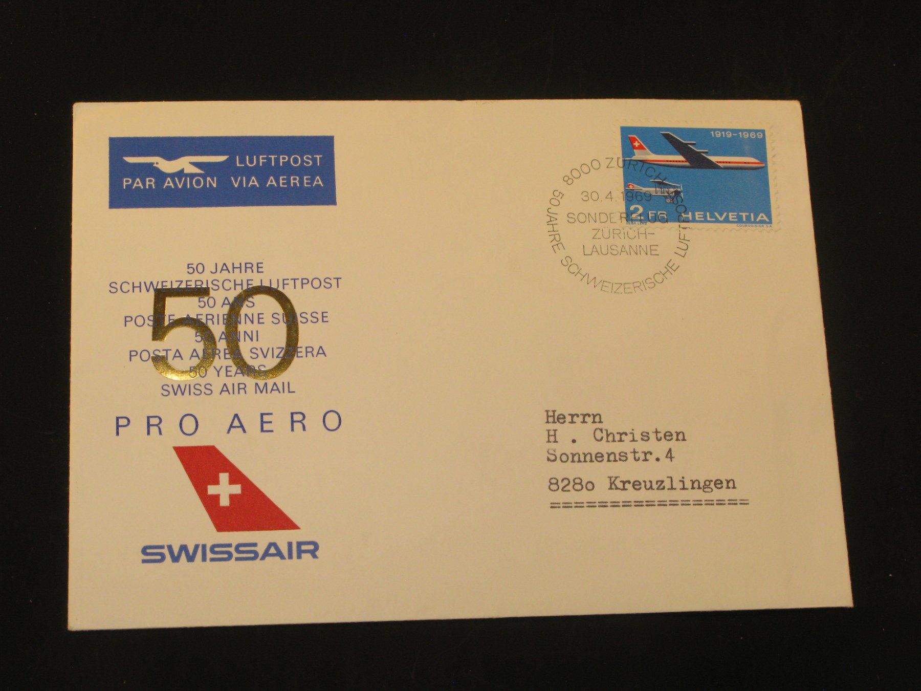 Alle Briefmarken: 50 Jahre Schweizerische Luftpost 30.04.1969 – Gebraucht aus Riken AG von HEROWE