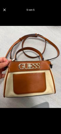 Handtasche Guess Leder Textil braun beige neuwertig