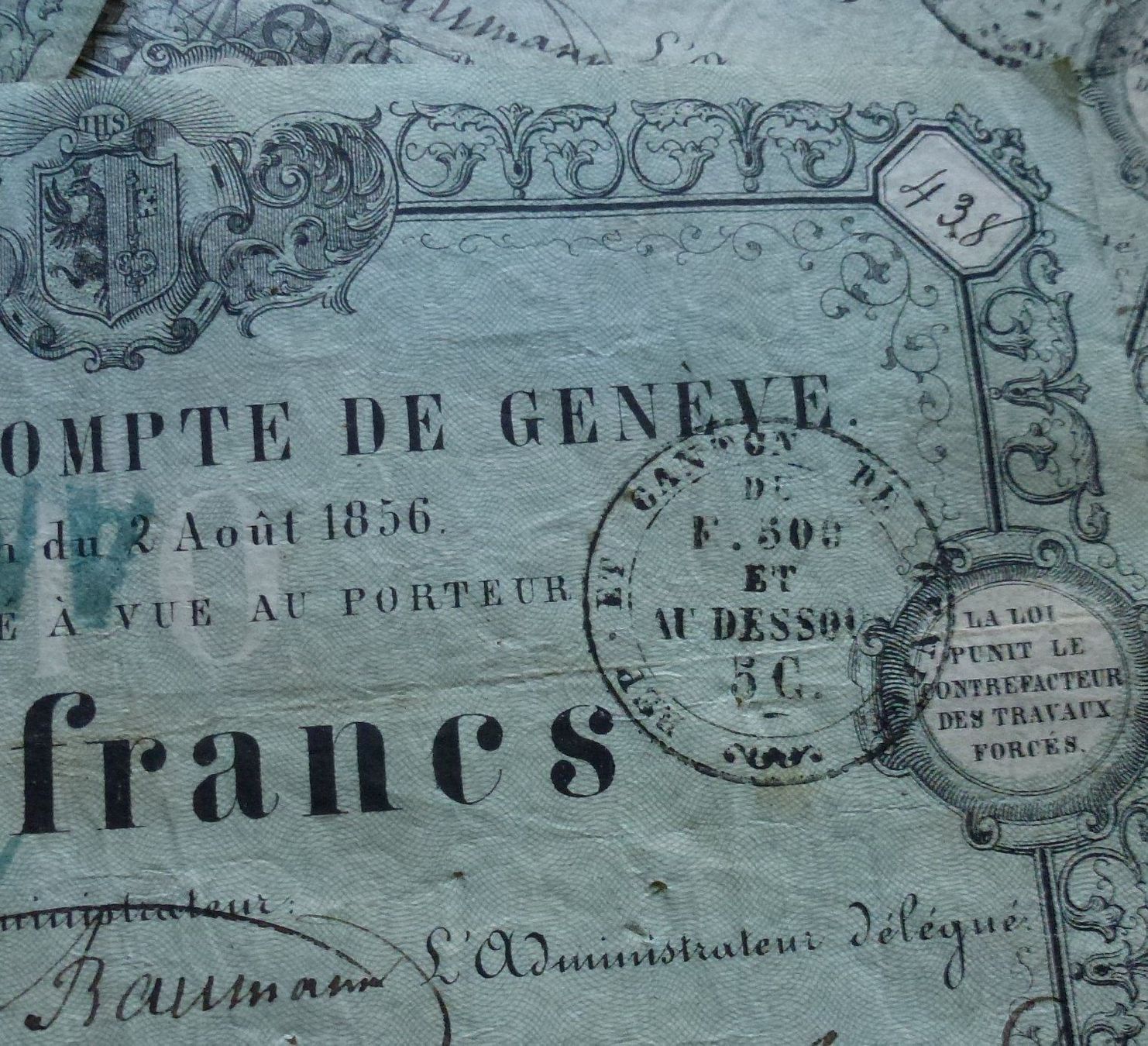 Banconote: Geneve ++ Lot 4x 10 Franken 1856 – Usato da Walkringen venduto da Casablanca777 6