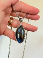 Superbe collier Labradorite pierre de lune bleu irisé 🌙✨