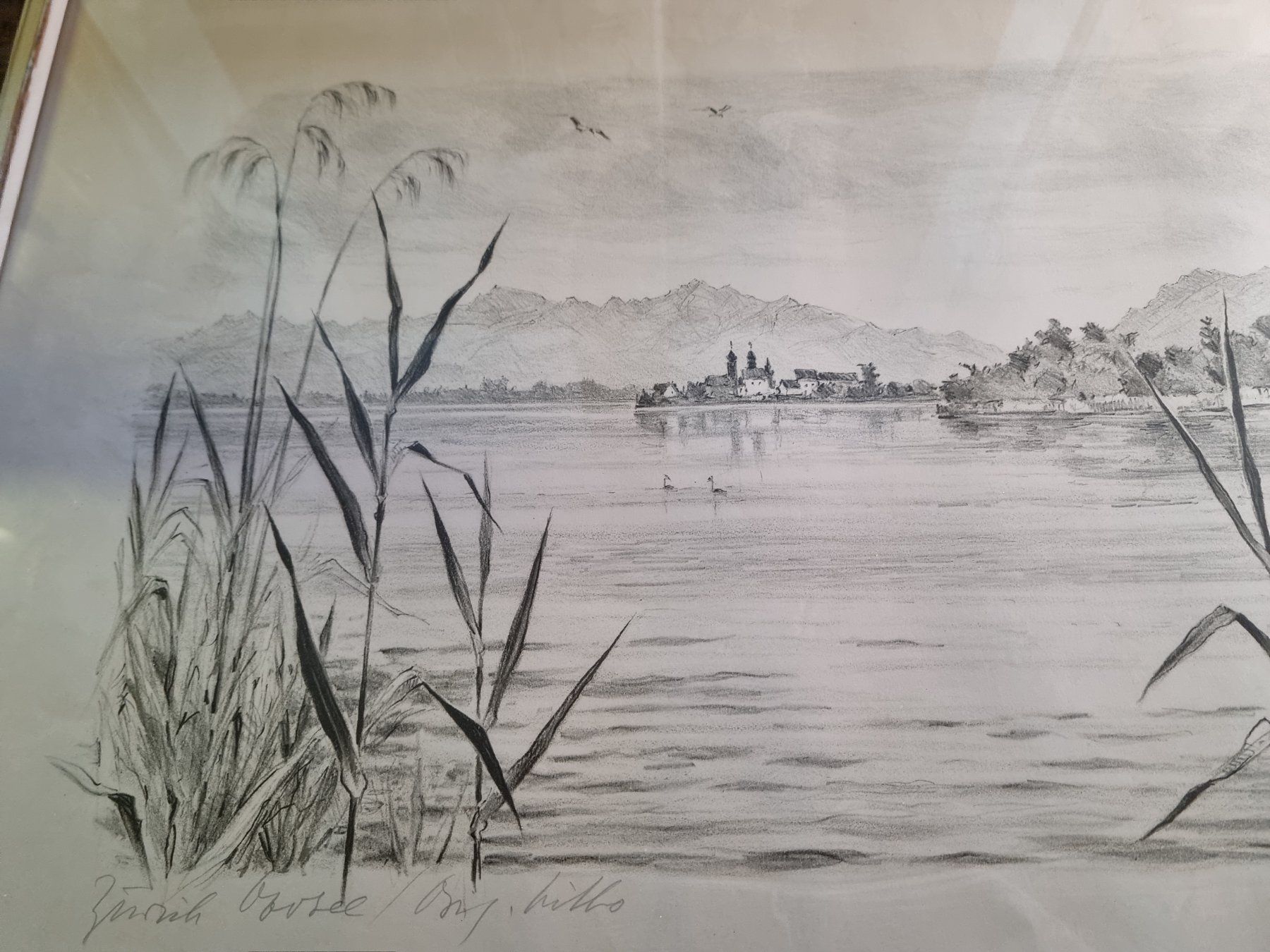 Dipinti: LACHEN Original unter Glas schöne Grafik – Usato da Trachslau venduto da post35 1