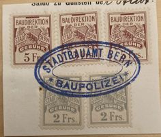 Ausschnitt Gebührenmarken Stadt Bern, Baupolizei - fiscaux