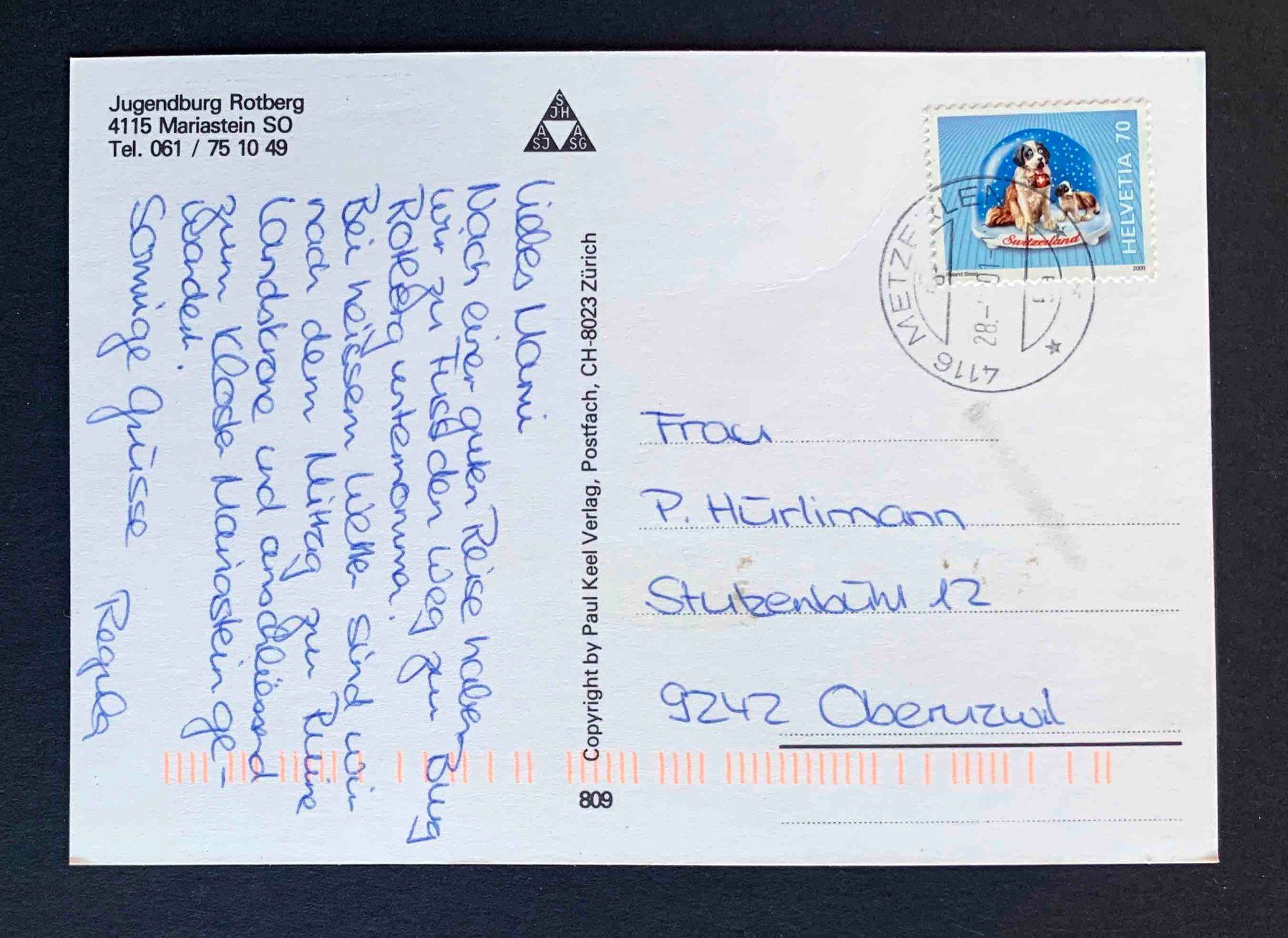 Cartoline postali: AK Jugendburg Rotberg Mariastein SO – Usato da Goldau venduto da artelier1 1