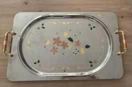 Serviertablett Gfiorinox 18/10 oval floral mit Griffen