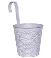Übertopf aus Metall rund mit Haken 16 cm grau