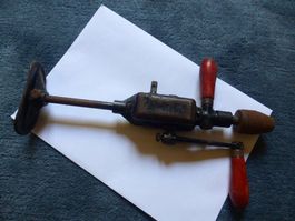 Handborer,Metall,,Borer-verstellbar,Holz-Griffe,antik