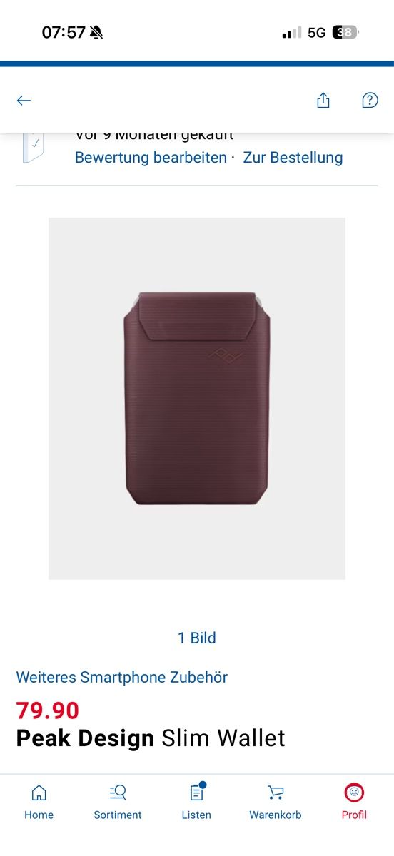 Peak Design Brieftaschen: Peak Design Slim Wallet – Gebraucht aus Unterägeri von Sebi_82773