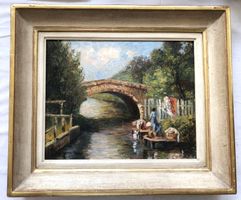 Landschaftsgemälde - "Waschen am Fluss" - signiert Kollmann