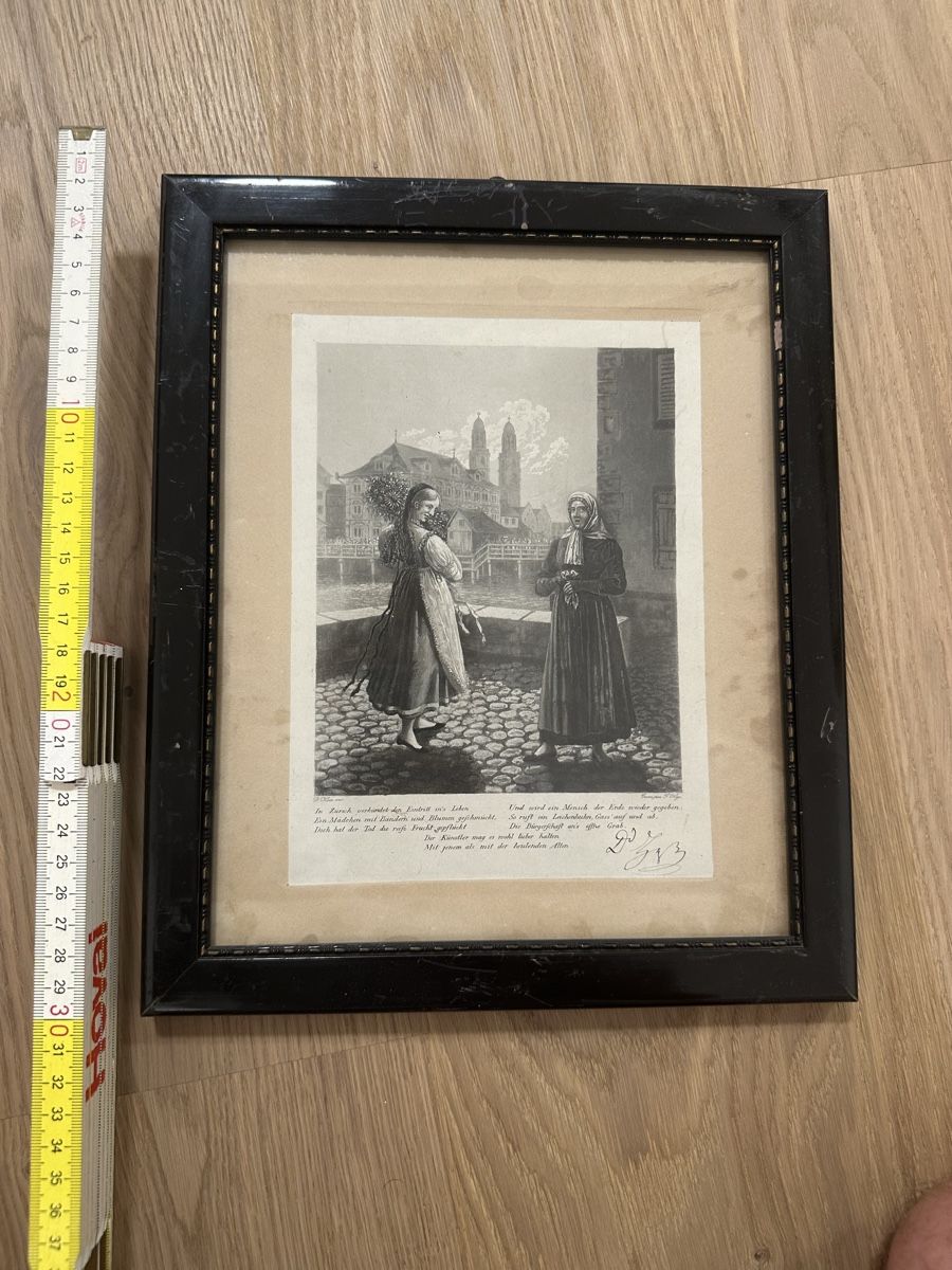 Foto & Immagini: Bilderrahmen mit Stich "Mädchen und Nonne" datiert 1873 – Usato da Zürich venduto da Gazo_11 2