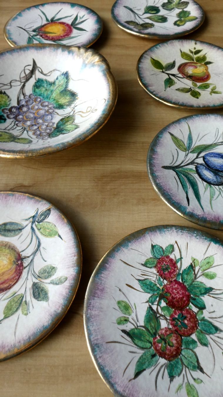 Set di piatti: Keramik Schale Dessertteller Obstdekor Aretini 50er Design – Usato da Frauenfeld venduto da Astra13 6