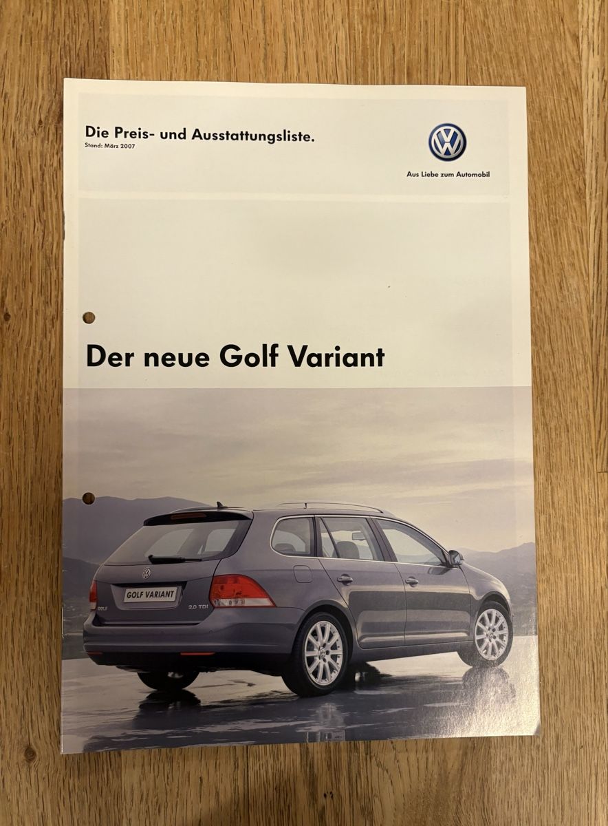 VW Documenti: VW Golf Variant Prospekt 2007 - Preis/Ausstattungsliste – Usato da Freienstein venduto da Golfbueb