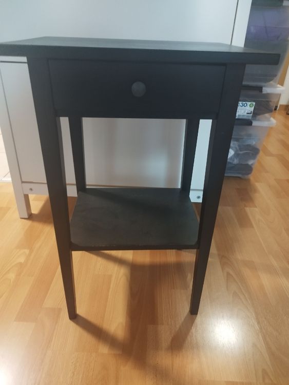 Moderner Nachttisch Mit Schublade – Schwarz, Geriffeltes Design, Massivholzbeine, 30x40x61 Cm