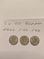 3 x 50 Rappen silber 1942, 43 und 44