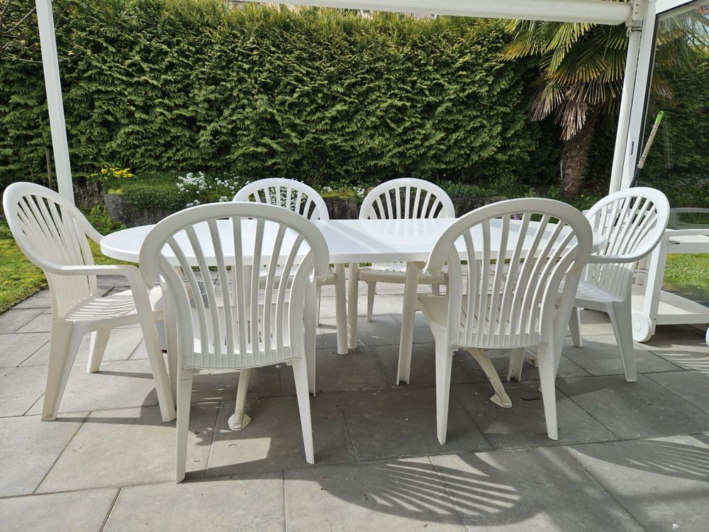 Weisser Gartentisch inkl. 6 Stühle Kaufen auf Ricardo