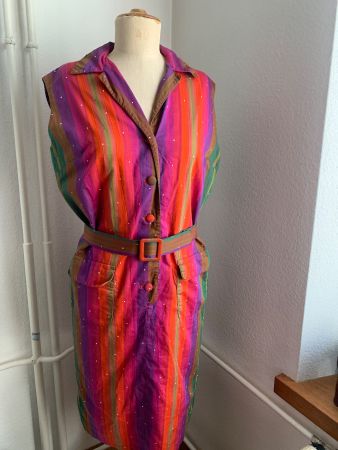 Kleid gestreift Grösse 38 mit Gürtel Vintage um 1970