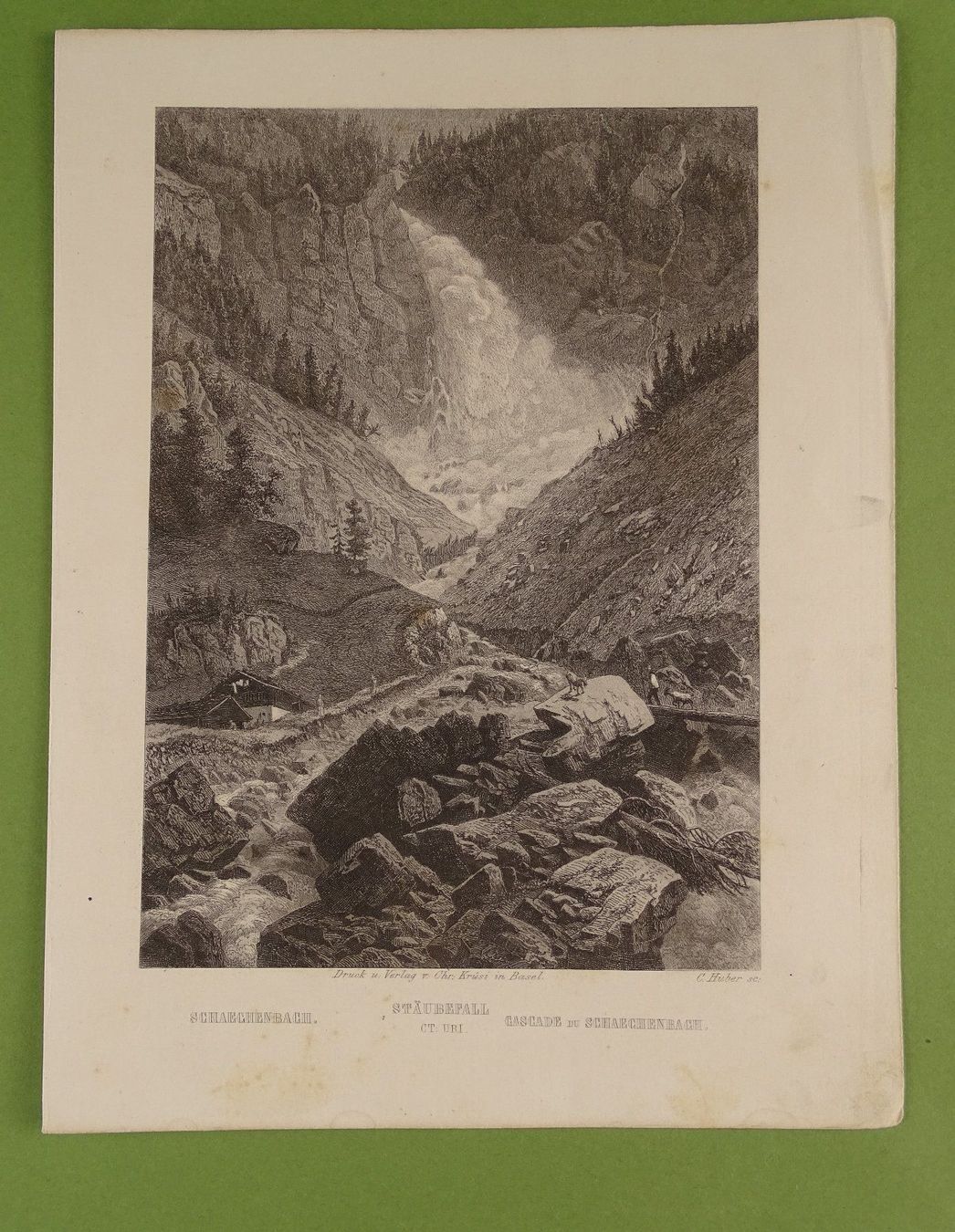 Incisioni: SCHÄCHENBACH URI, STAHLSTICH UM 1865 – Usato da Grüningen venduto da Kartensammler