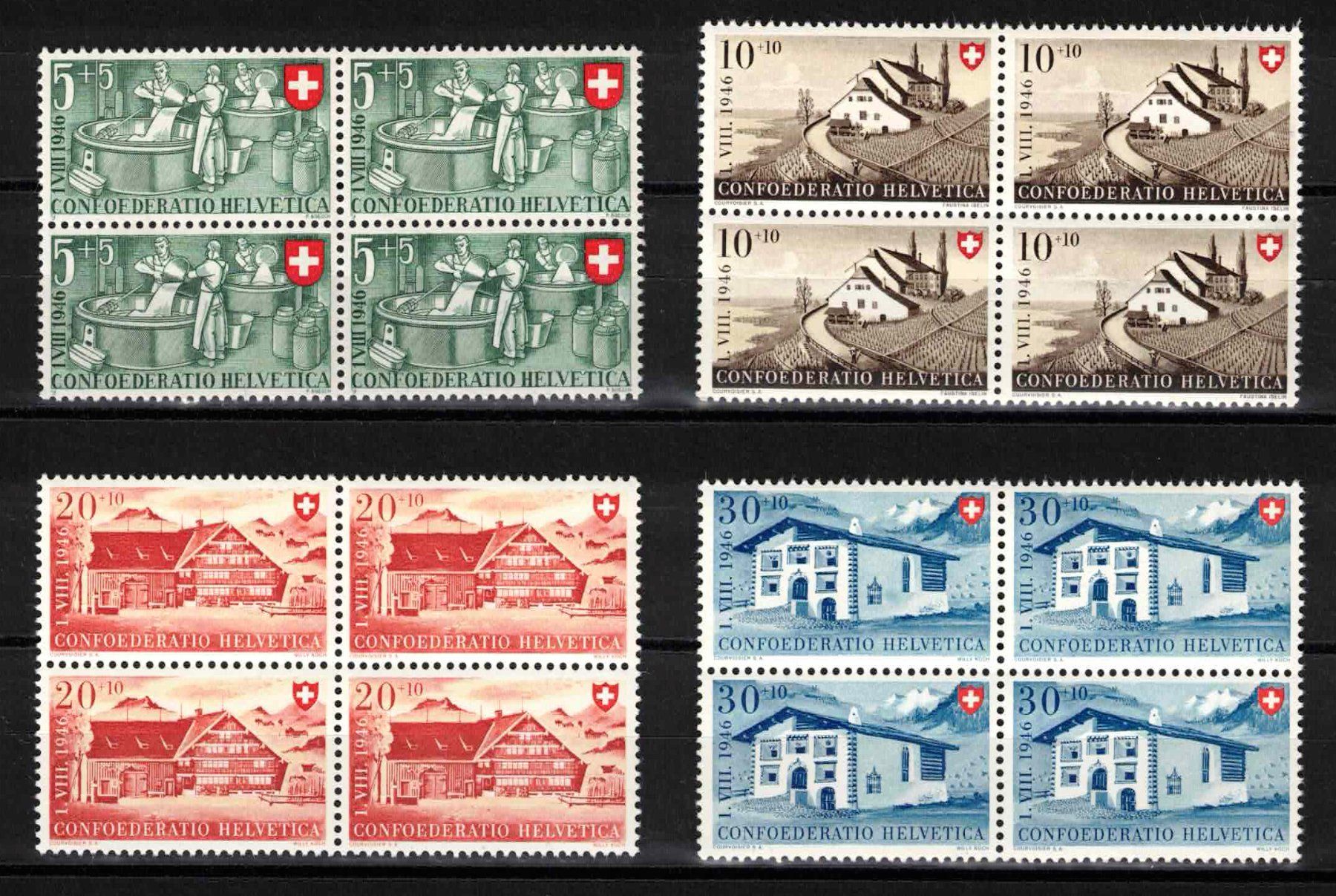 Alle Briefmarken: Pro Patria 1946 Serie im 4er-Block ** postfrisch – Neu (gemäss Beschreibung) aus Nuglar von Stamp88