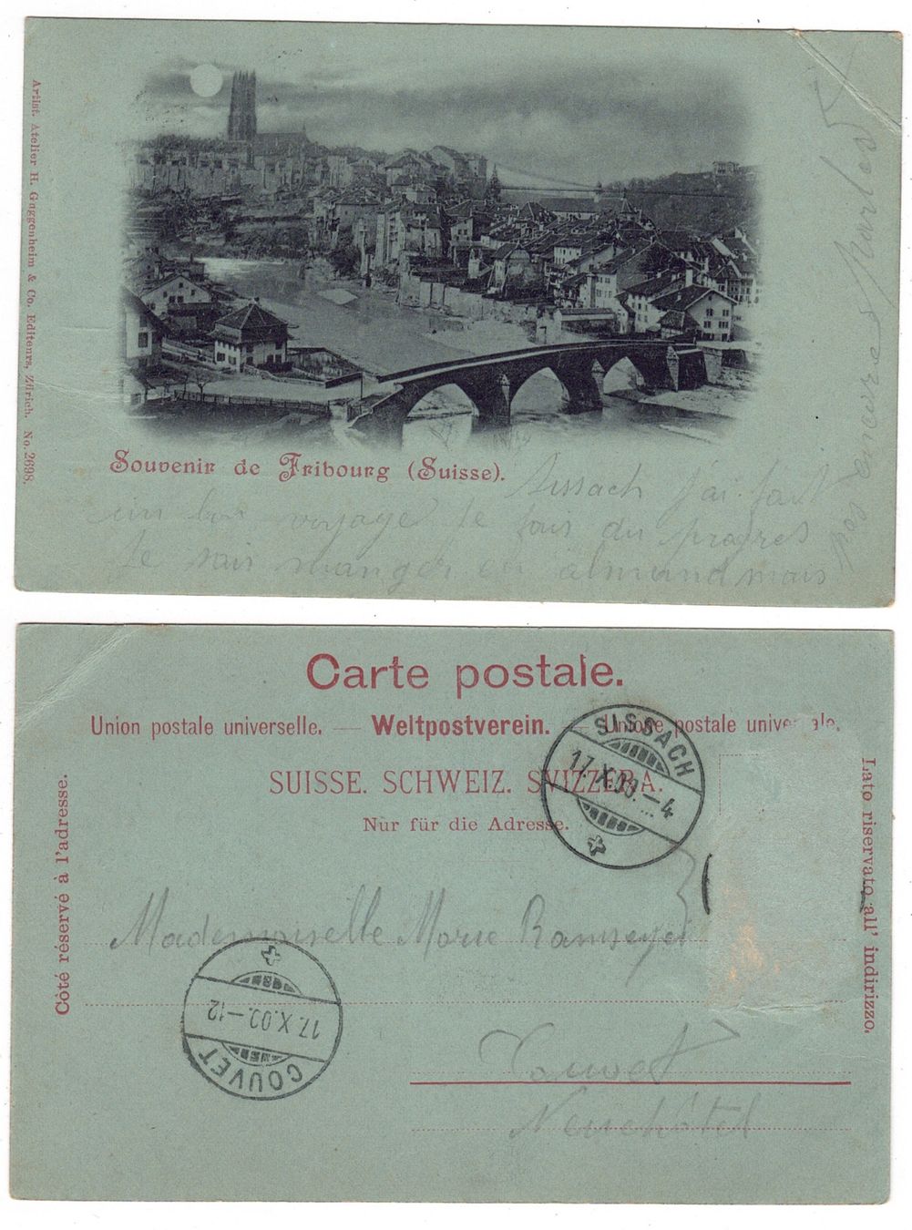 Cartoline postali: Souvenir de Fribourg – Usato da La Tour-de-Peilz venduto da amjust