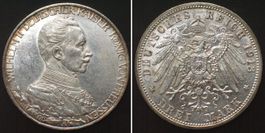 PREUSSEN 3 Mark 1913 A, 25. REGIERUNGSJUBILÄUM ERSTABSCHLAG
