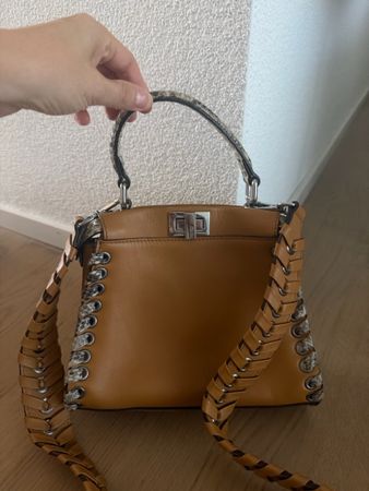 Fendi Peekaboo Bag Brown Leather small Snakeskin Details